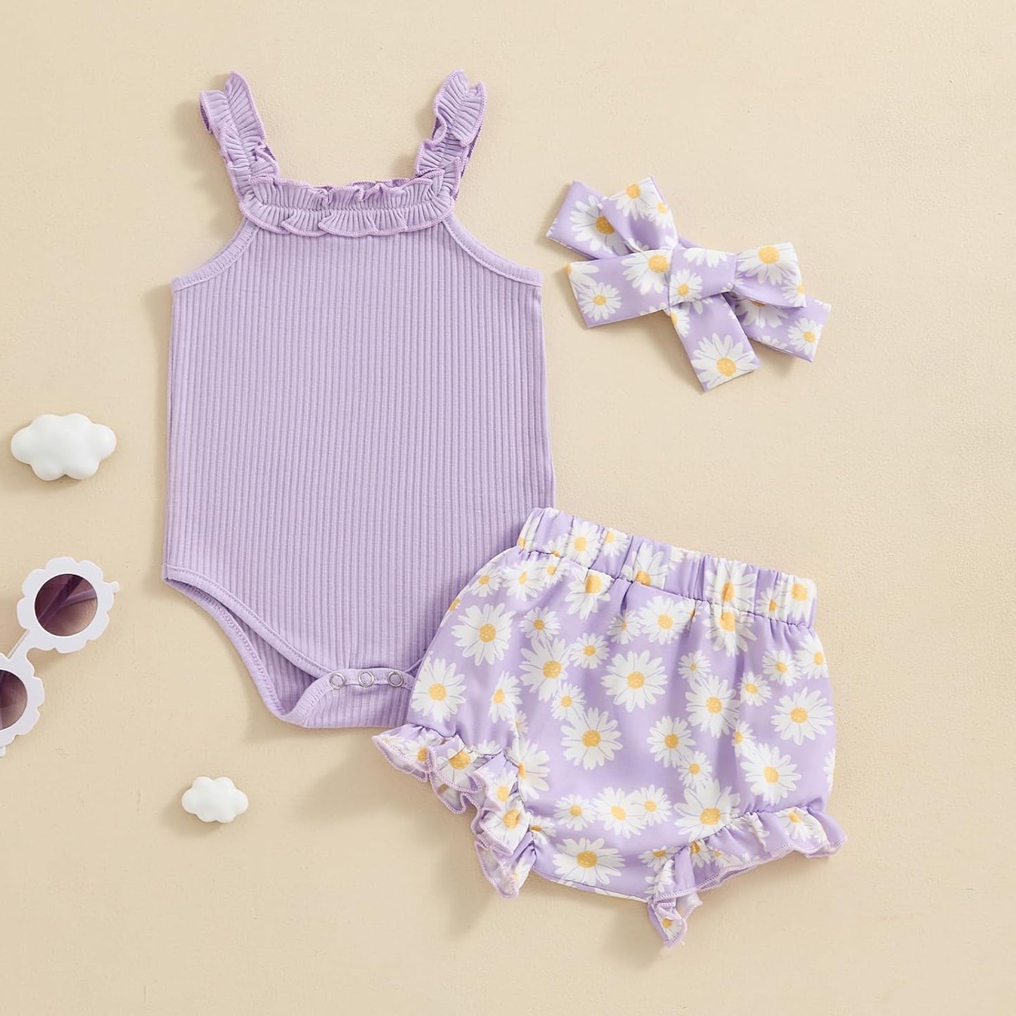fhutpw Baby Girl Clothes Summer Cute Outfits 3 6 12 18 Months Spaghetti Strap Romper & Floarl Shorts Sets