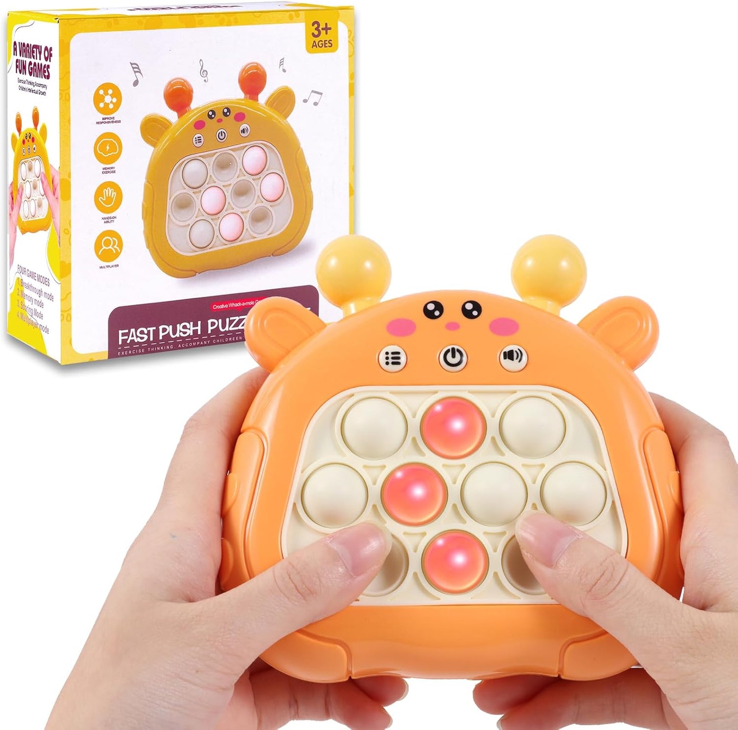 Pop Fidget Toys Handheld Game for Teens, Push Bubble Light up Puzzle Game Machine & Best Gifts for Kids, Quick Push Games Educational Sensory Toys, Stress Relief Party Favors Toy Age 3-12(Deer-P)