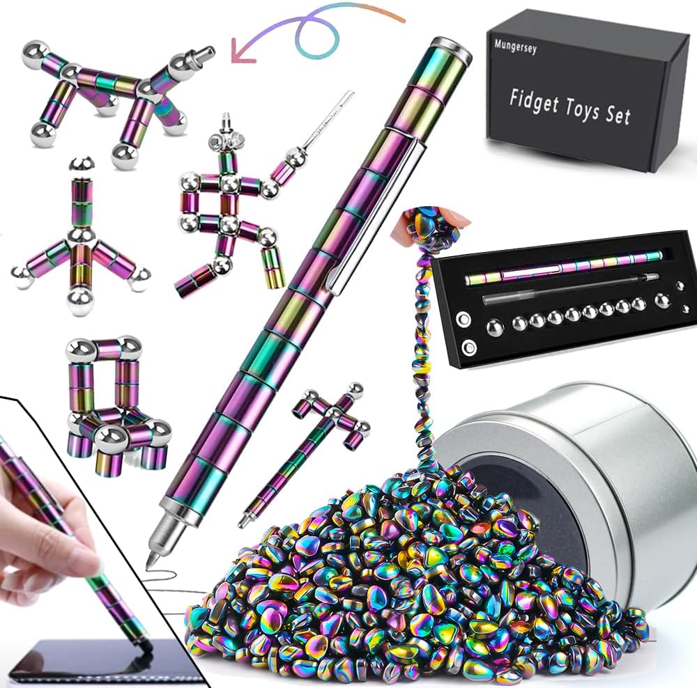Fidget Toys Adults Set Over 600+PCS Magnetic Balls and Fidget Pen with Gift Box for Cool Stuff