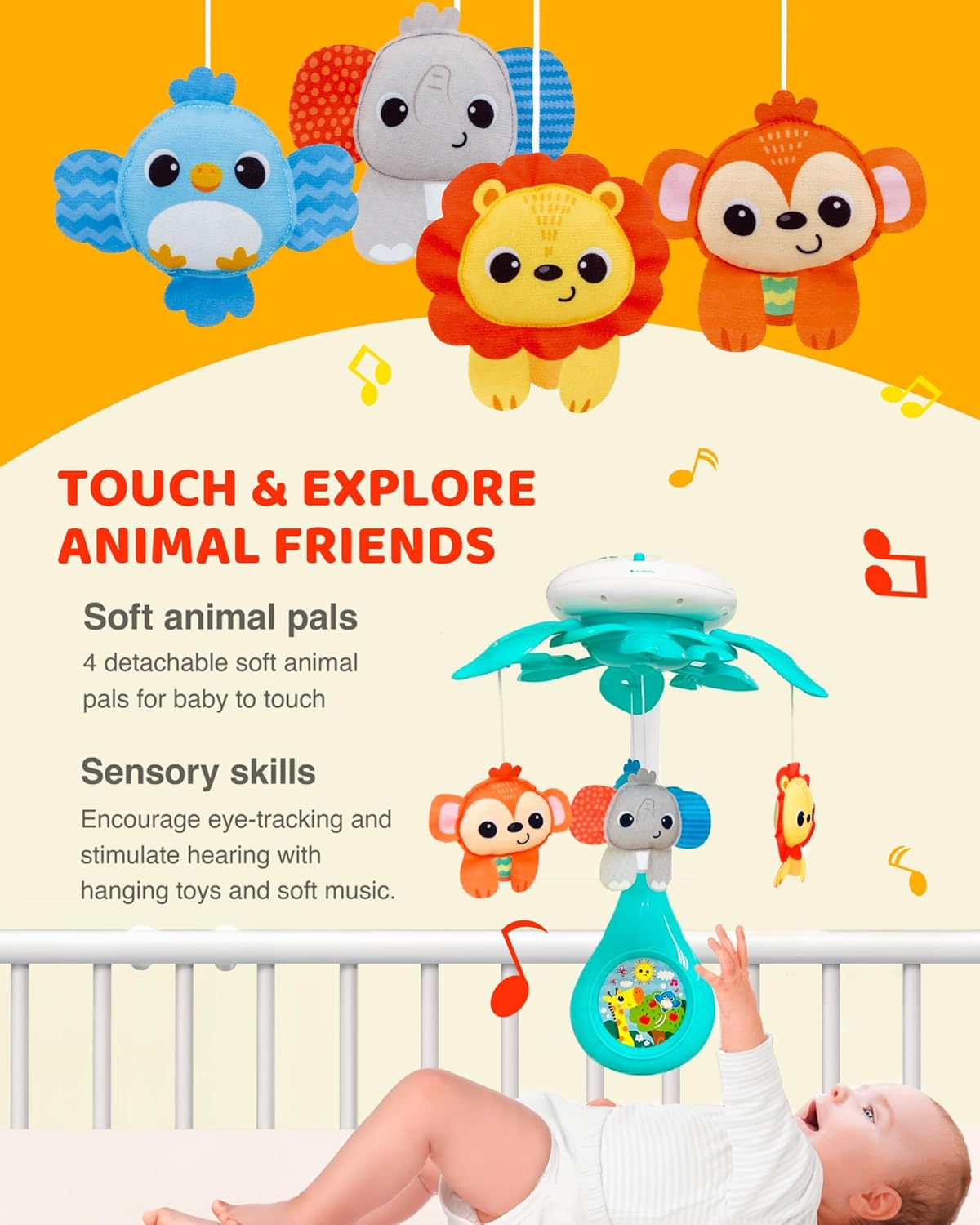 KiddoLab Baby Crib Mobile with Relaxing Music. Includes Ceiling Light Projector with Stars, Animals. Musical Crib Mobile with Timer. Nursery Toys for Babies Ages 0 and Older (New 2025 Model)