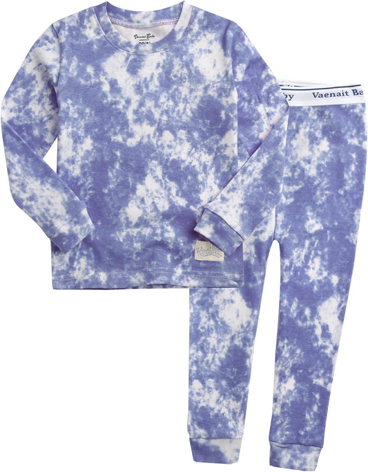 VAENAIT BABY 12M-12Y Toddler Kids Boys Girls 100% Cotton Marbling Tiedye Sung Fit Sleepwear Pajamas 2pcs Pjs Set