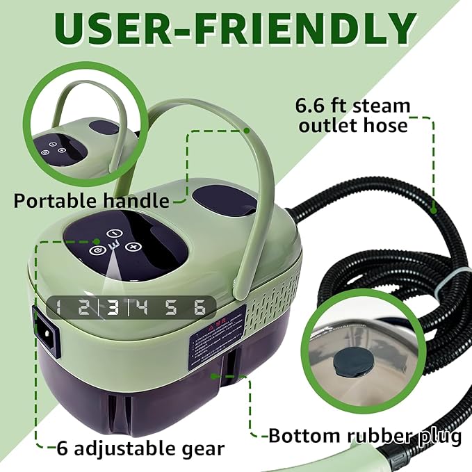 Steam Cleaner, 2500W High Pressure Steam Cleaner for Home, 15s Fast Heat-Up，1.1L Tank, 6-Level Adjustable steamer for cleaning Car Detailing, Grout Tile, Couch, Floor Cleaning (Green 2)