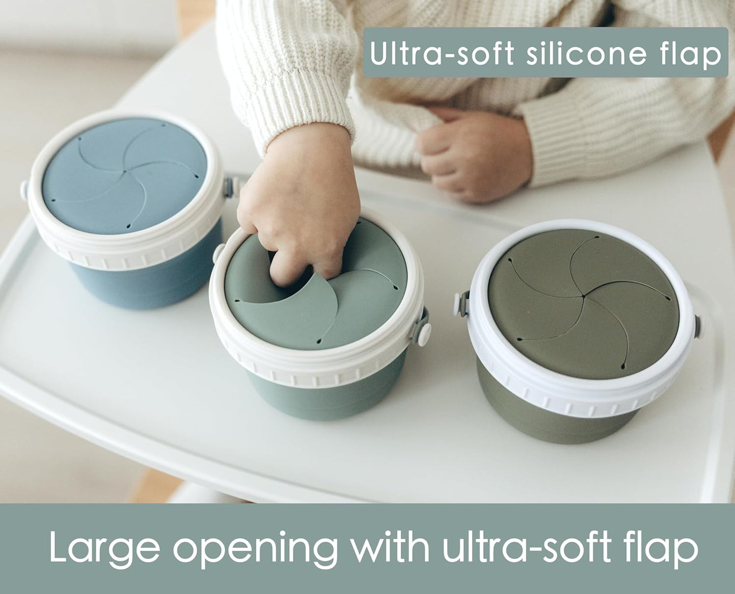 No Spill Silicone Toddler Snack Containers, Detachable Silicone Flap for Filling&Cleaning, Crumb-Free Hard Plastic Screw Travel Lid, Ultra-Soft for Baby Kids Hand In-Out, Snack Cup Holder 12 oz