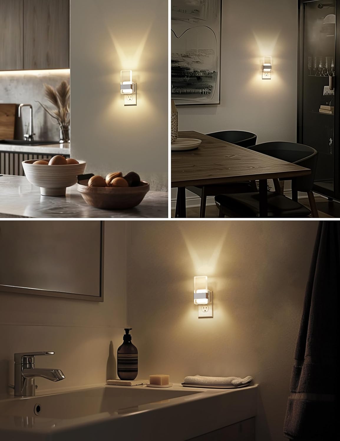 L LOHAS LED Night Light, Night Lights Plug Into Wall [2 Pack], Dusk-to-Dawn Sensor Decorative Night Light, 0-100LM Dimmable Nightlights, Wall Sconce-Style Acrylic Nitelight for Bathroom, Hallway,Gift