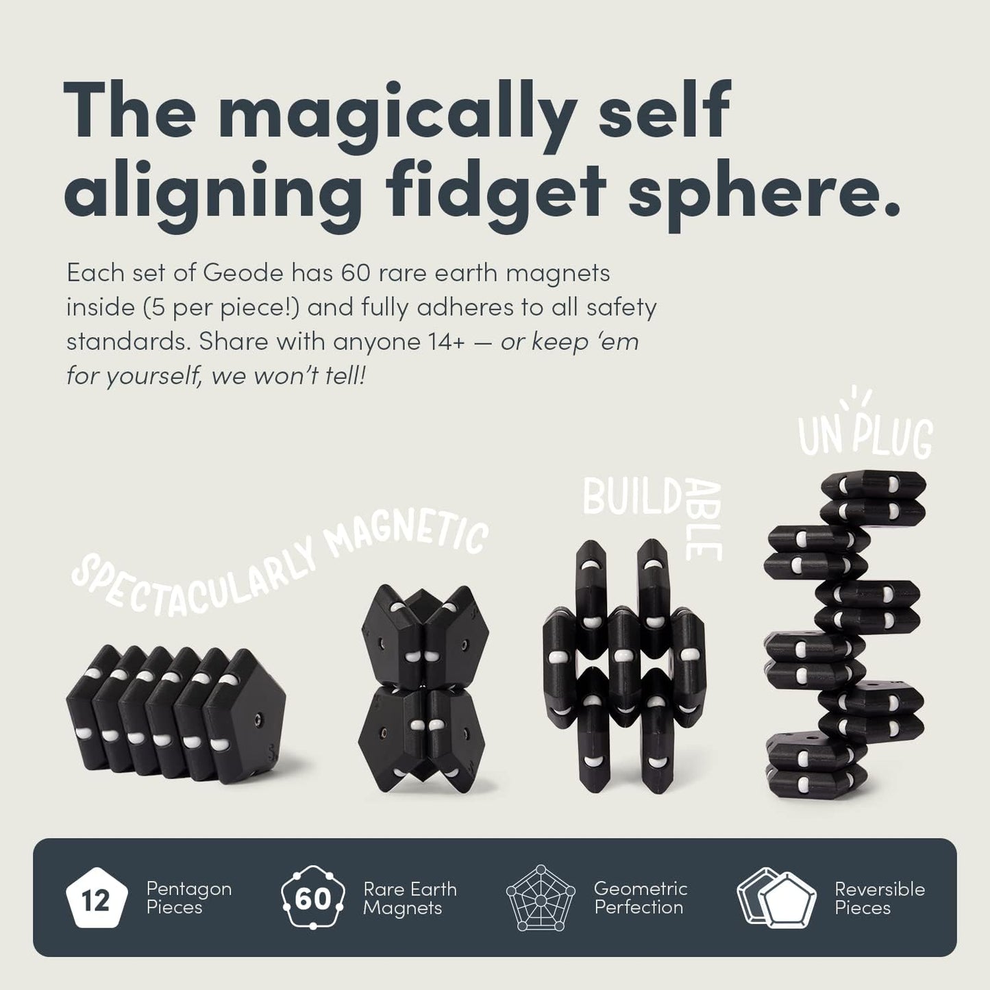 Speks Geode Matte Pentagons Magnetic Fidget Toy for Adults | Quiet Sensory Toy for Stress Relief & Anxiety, Office Desk Toy & Top Gadget Gift Idea | Snake Eyes, 12-Piece Set