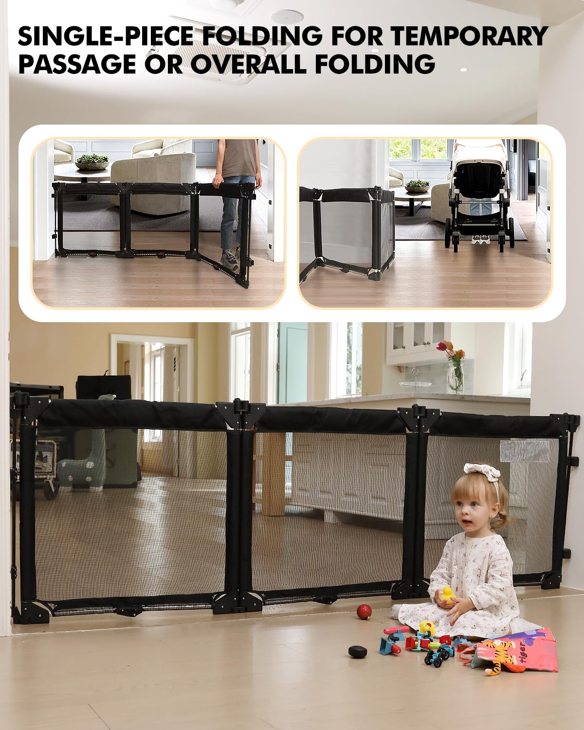 Extra Wide Baby Gate Playpen with Heat-Resistant Mesh,3 Panel Foldable Baby Fence,Indoor/Outdoor Safety Barrier,Dog Playpen & Fireplace Gate