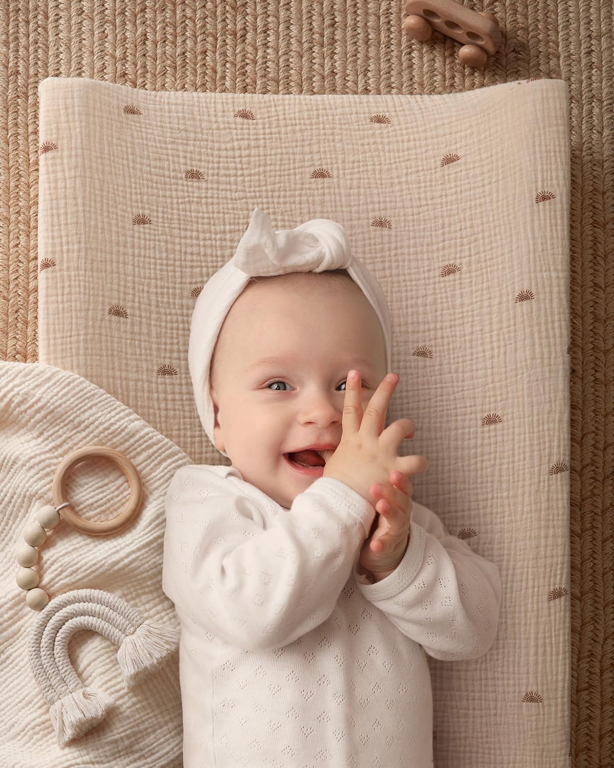 Blissful Diary Muslin Baby Changing Pad with Waterproof Lining Foam, Diaper Changing Table Pad with Cover for Dressers (Sunshine, Rectangular)