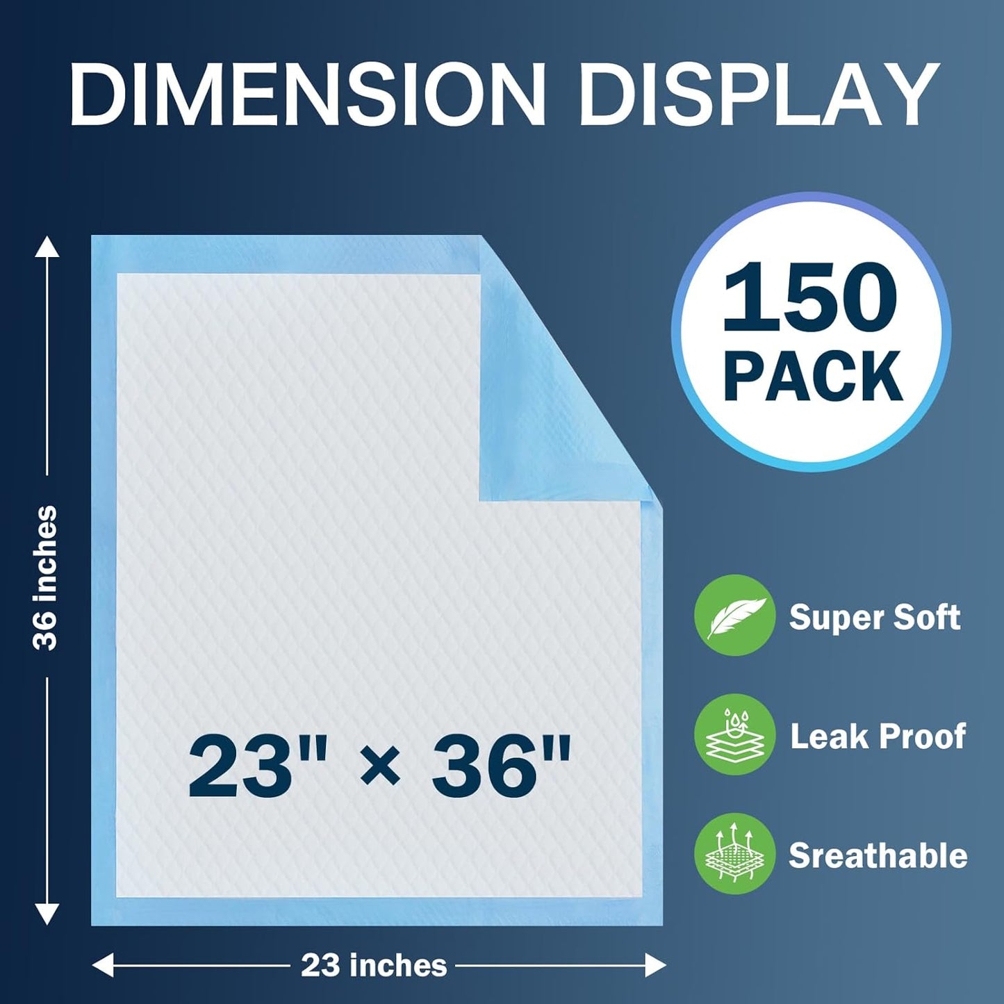 Disposable Pads 23"×36" (150pcs) Moderate Absorbent Underpads Incontinence Bed Pads Disposable Chucks, Pee Pads for Kids, Adults and Pet