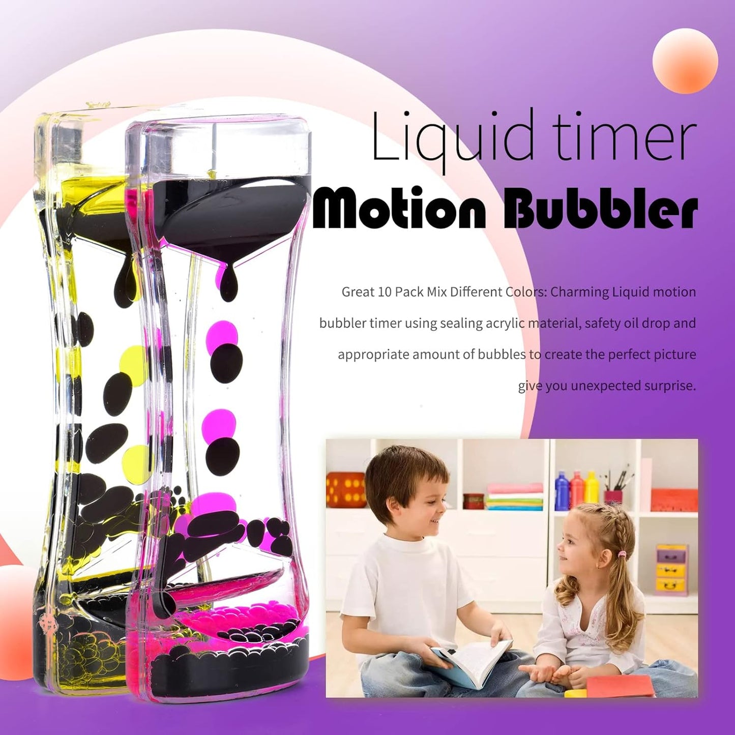 Liquid Motion Bubbler Timer Sensory Toy, 8 Pack Mix Colors Drip Water Oil Timer for Desktop Play Toys for Activity, Relaxing, Anxiety, Autism, ADHD Office Home