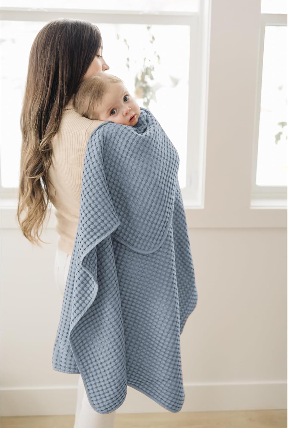 Konssy Waffle Baby Blanket - Soft & Cozy Nursery Swaddle Blanket, Lightweight Toddler Throw for Boys & Girls, Ideal for Wrapping(Blue)
