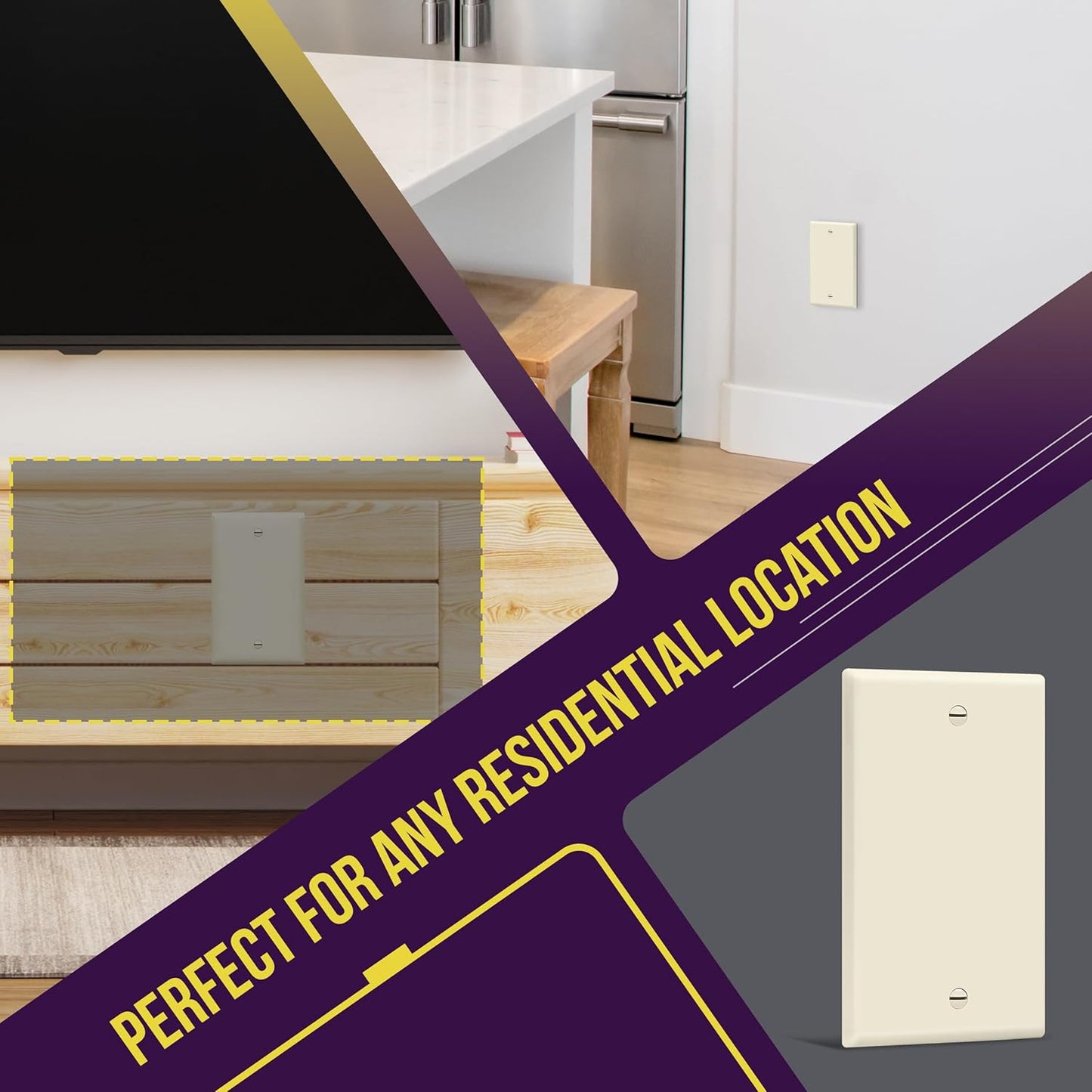 ENERLITES Blank Device Wall Plate, Gloss Finish, Standard Size 1-Gang 4.50" x 2.76", Polycarbonate Thermoplastic, 8801-LA, Light Almond