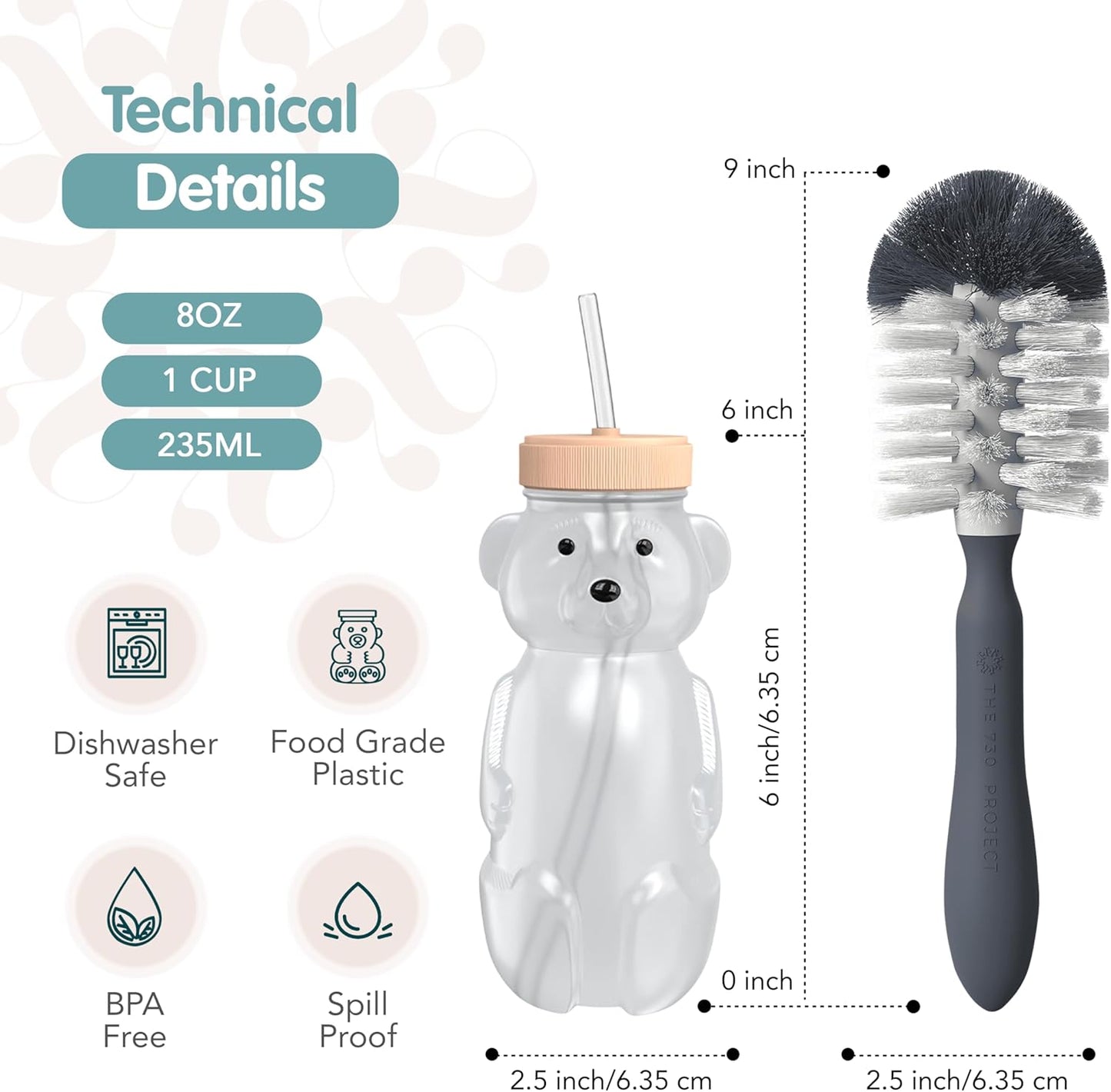 Honey Bear Straw Cup for Babies, 8oz Honey BearCup with Bottle Brush, 2-Pack Improved Lid Therapy Learning Honeybear Straw Cup for Baby, Blizzard & Creamsicle