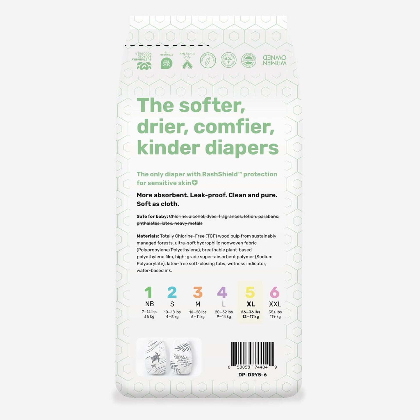 Parasol Clear+Dry Disposable Diapers, RashShield Protection, Leakproof Design, Hypoallergenic Diaper Set | Size 5 (26 lbs.) 36 Count