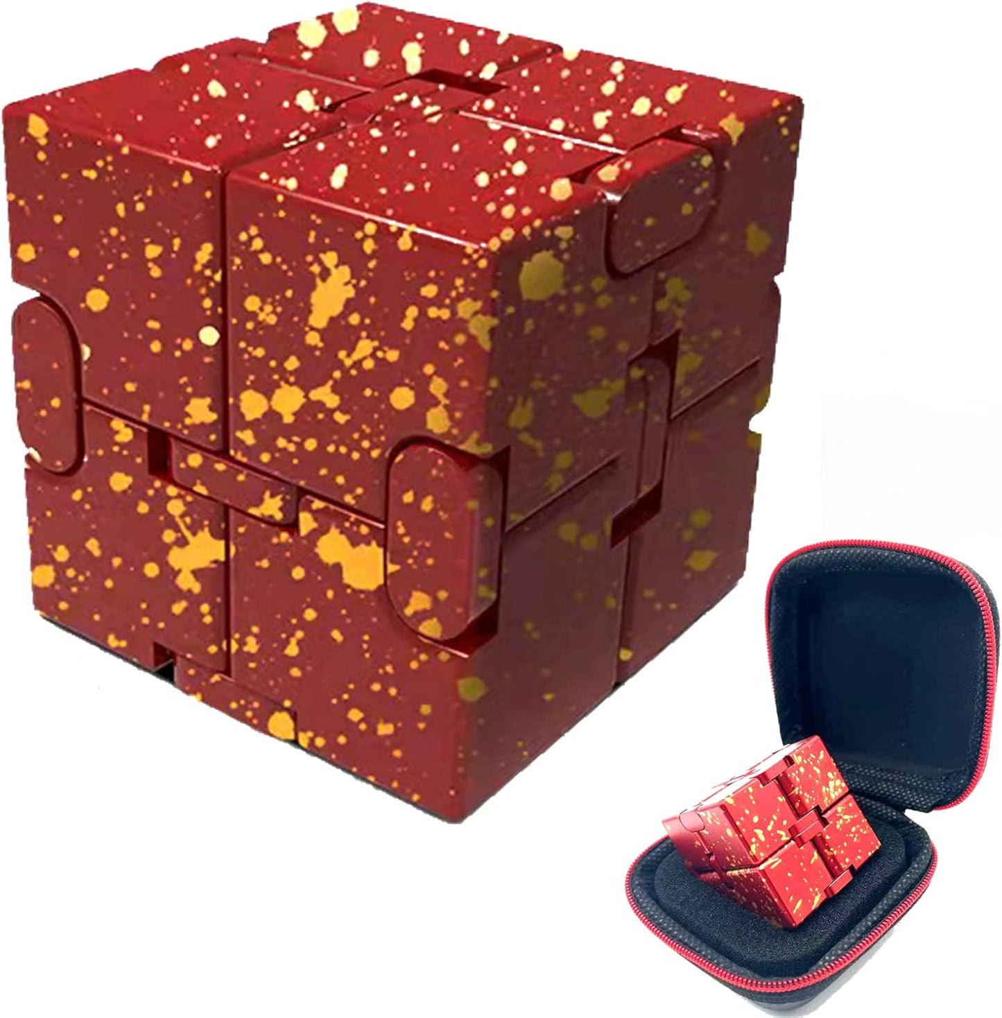 Metal Fidget Toys Infinity Cube for Men Gadgets Anxiety Stress Relief Aluminum Alloy Material (RED & Yellow)