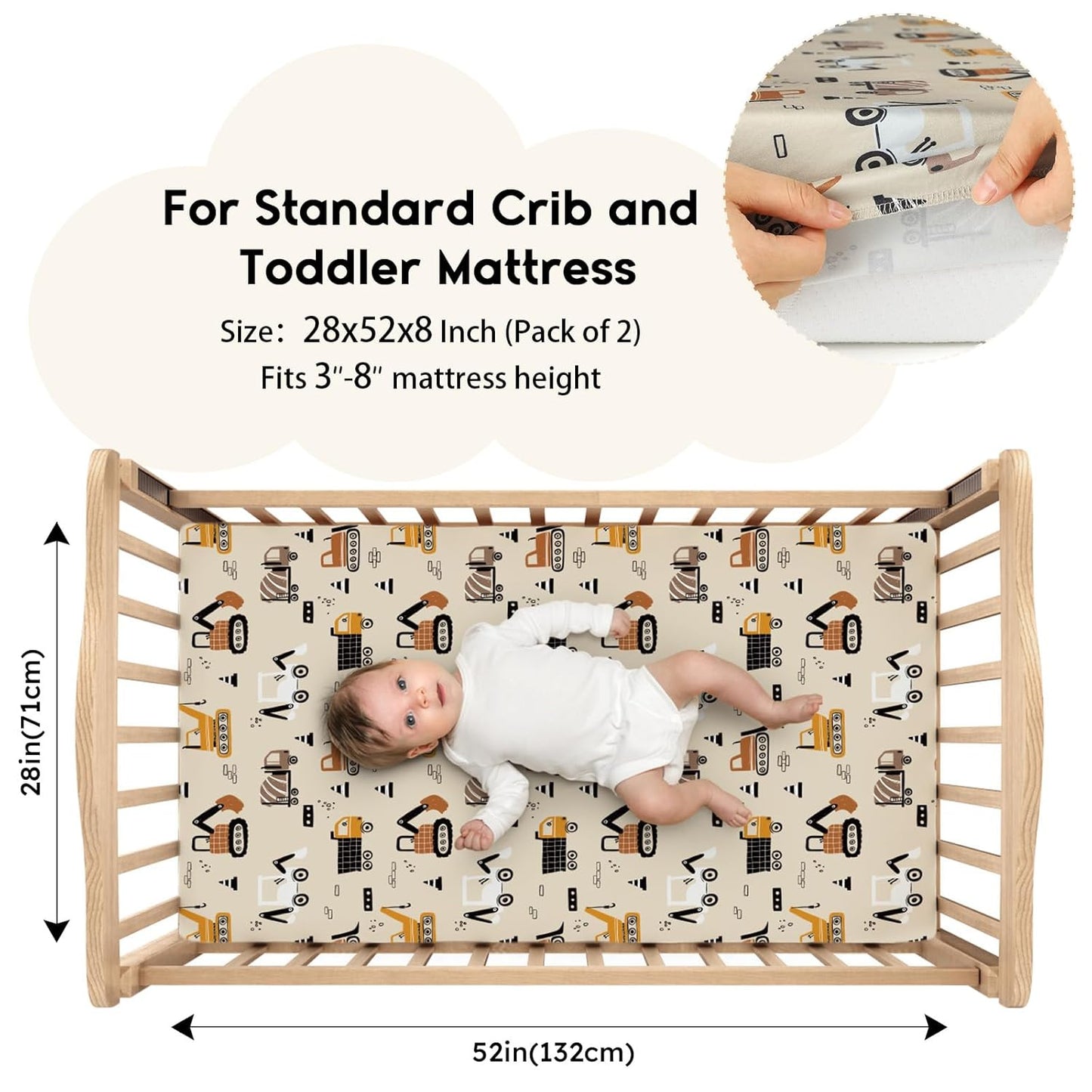 Yoofoss Baby Crib Sheets for Boys Girls, Fitted Crib Sheet 2 Pack for Standard Crib and Toddler Mattress, Super Soft Microfiber Baby Sheet 28x52x8in(Brown+Stripe)