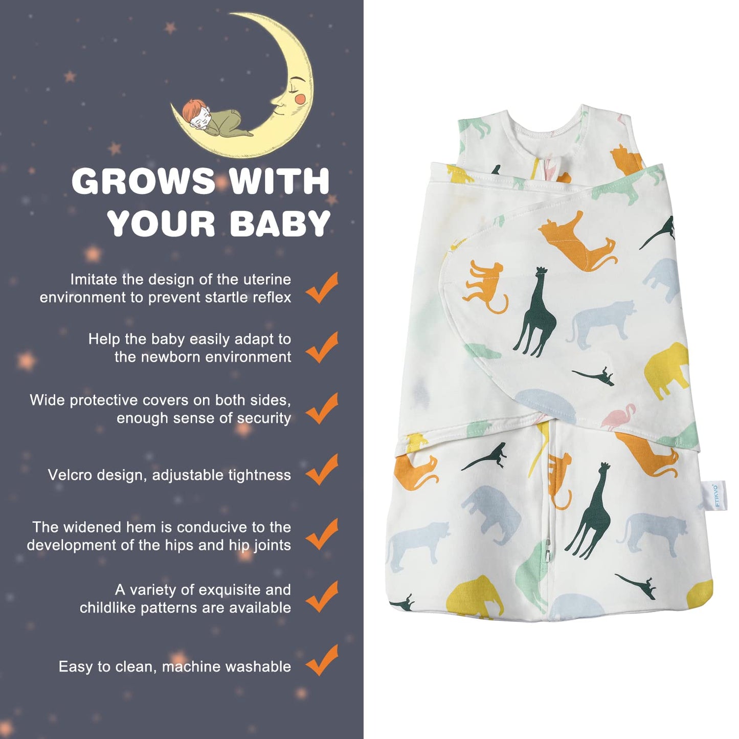 Swaddle-Blanket Baby Girl & Boy Swaddles Newborn Infant Transition 100% Cotton Wrap Blankets, 3-Way Adjustable Wearable Blanket, TOG 1.0 (Colorful Zoo,Small,0-3 Month)