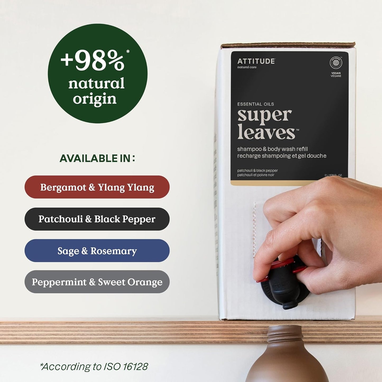 ATTITUDE 2-in-1 Body Wash and Hair Shampoo, EWG Verified Shower Gel, Dermatologically Tested, Made with Naturally Derived Ingredients, Vegan Personal Care, Bergamot and Ylang Ylang, 67.6 Fl Oz