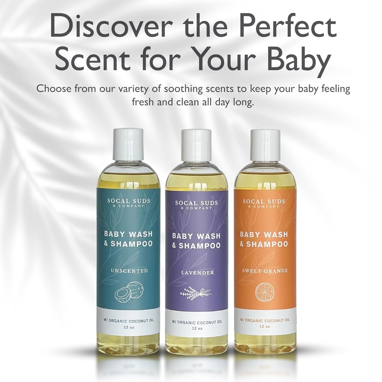 SoCal Suds & Company Baby Shampoo & Body Wash, 2-in-1 Organic Gel - Gentle Castile Soap with Vitamin-Infused Oils & Botanicals - Natural Care for Sensitive Skin Hypoallergenic -12oz Fragrance Free 2Pk