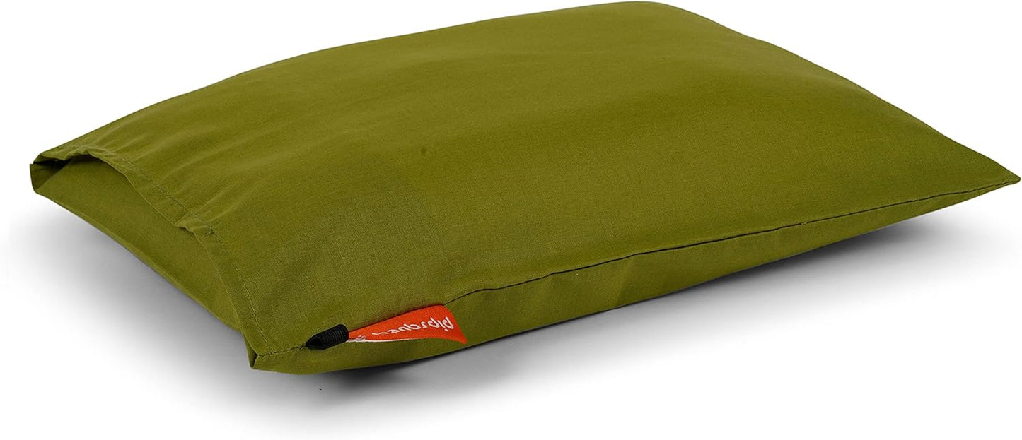 Pipsqueak Small | Tiny | Mini Pillow with Name Tag - 11in x 7in x 2.5in - Machine Washable - White Pillow with Olive Case