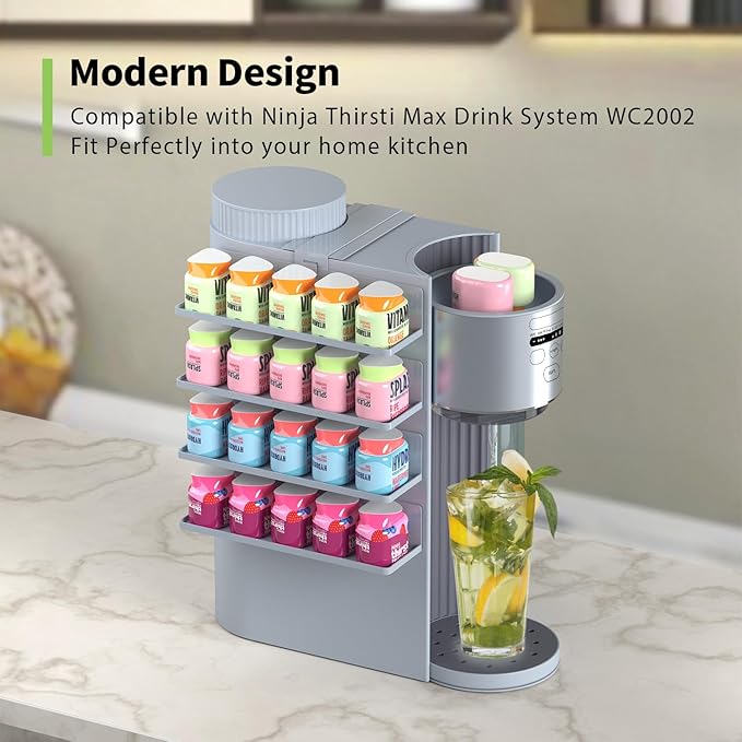 Flavor Storage Holder Compatible With Ninja Thirsti Max, Side-mounted 4-tier flavore water drops organiser, space-saving design, easy to access,Holds 20 Flavore Water Drops
