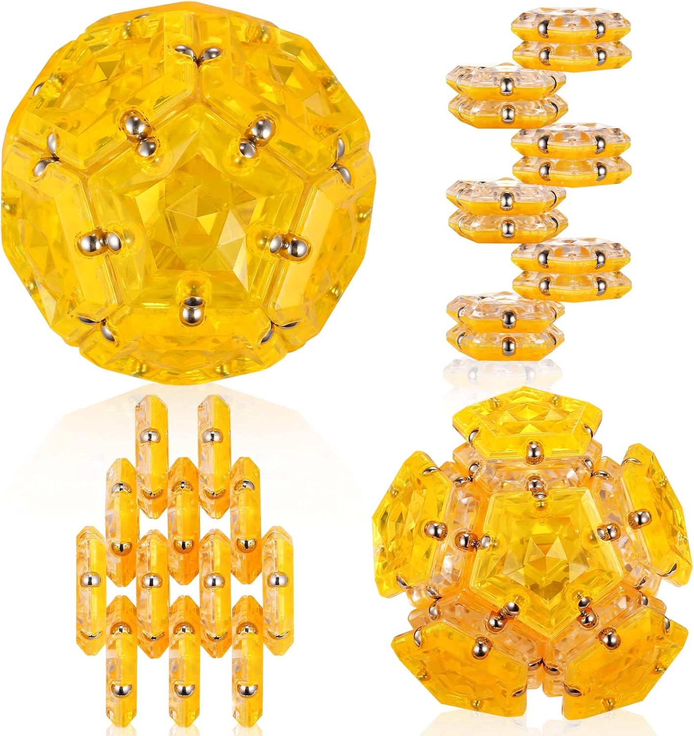 RoomyRoc Magnetic Fidget Sphere - Pentagons Magnets Balls - 12 Piece Set - Crystal Orange - Magnet Fidgets Toy - Creativity Beyond Imagination, Inspirational, Recreational, Desk Toys for Adults