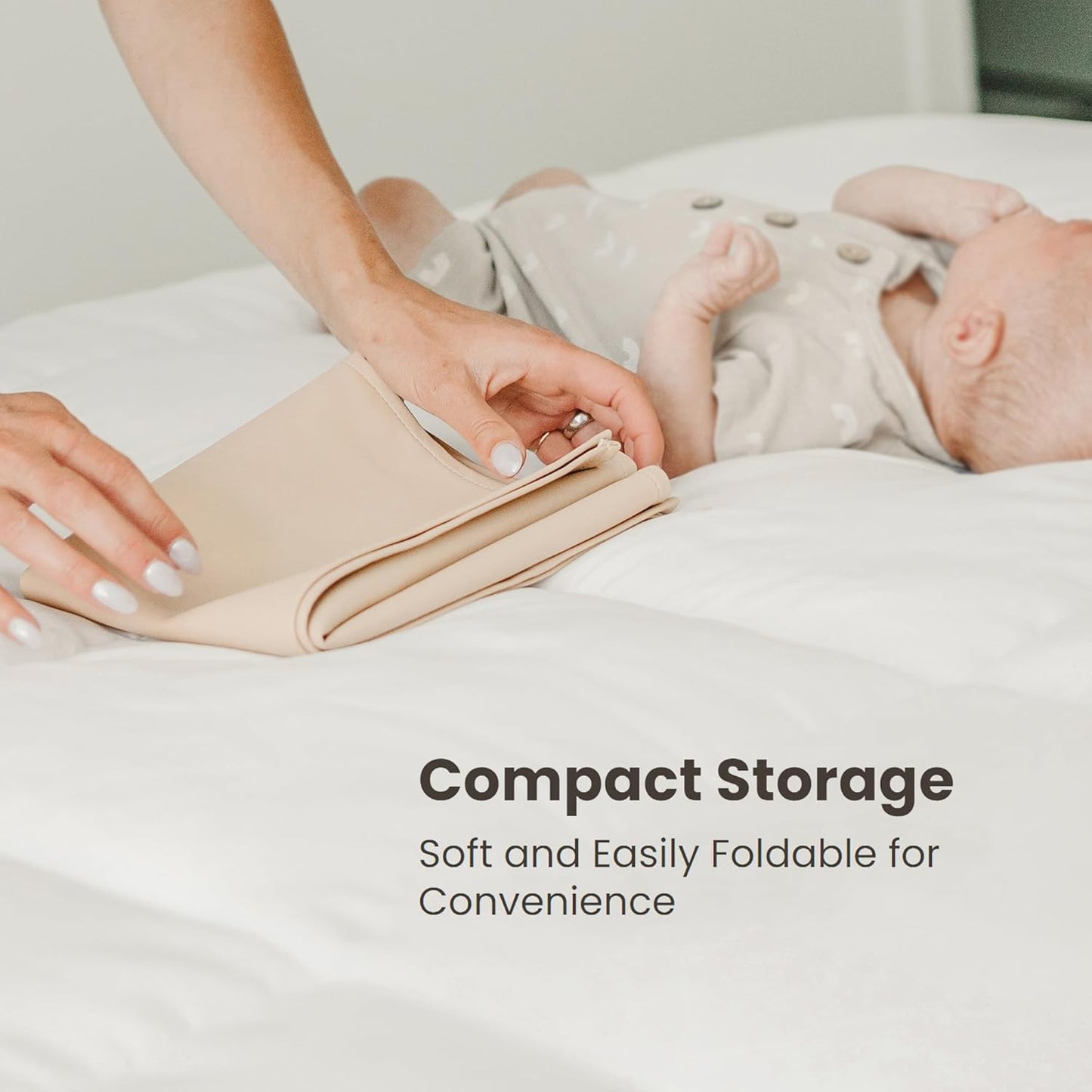 Konssy Faux Leather Baby Changing Mat, Waterproof, Wipeable & Portable Diaper Changing Pad for Travel or Home, Fits Perfectly in Diaper Bag, 30 x 17 inches (Fog Green,Beige)