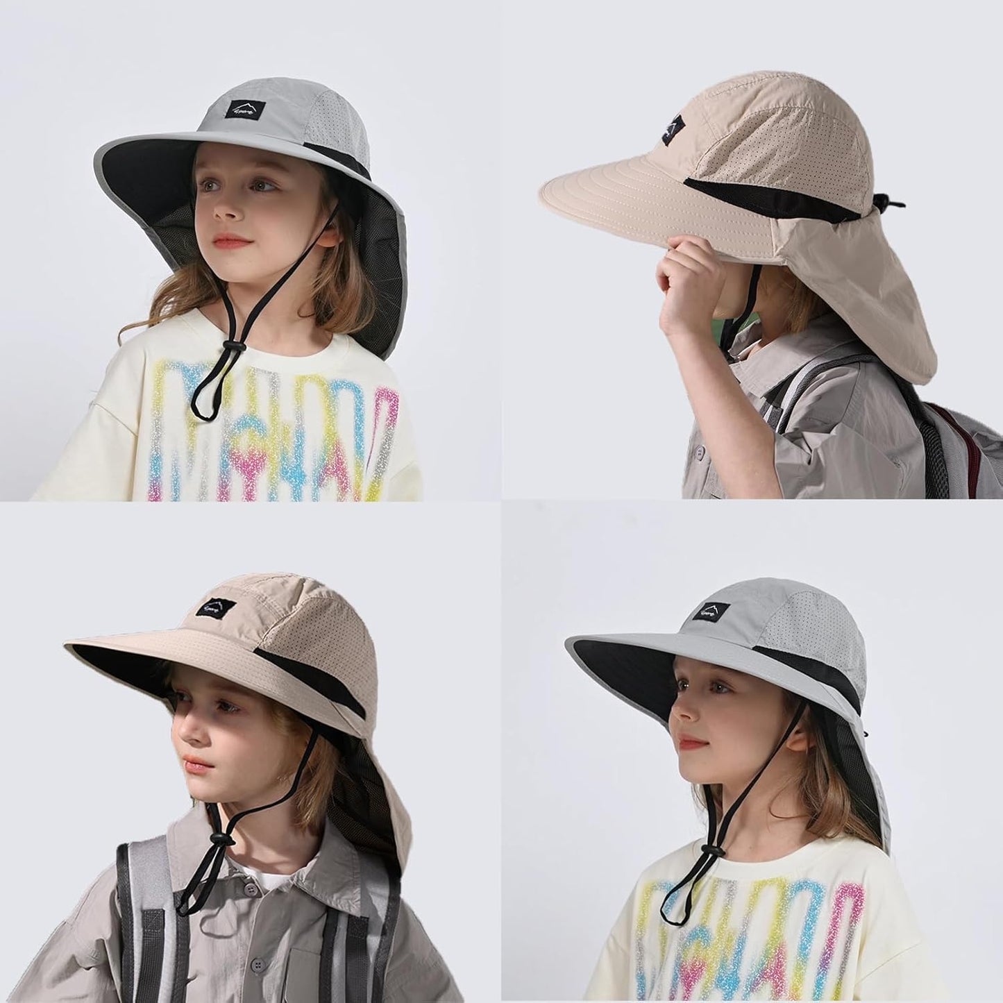 Outdoor Kids Sun Hat with Neck Flap UPF 50+ Quick Dry Beach Hats for Baby Boys Girls Age 2-12 Years Adjustable