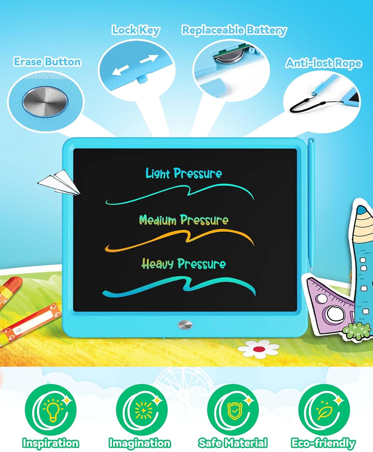 KOKODI LCD Writing Tablet, 16 Inch Colorful Toddler Doodle Board Drawing Tablet, Erasable Reusable Electronic Drawing Pads, Educational and Learning Toy for 3-6 Years Old Boy and Girls