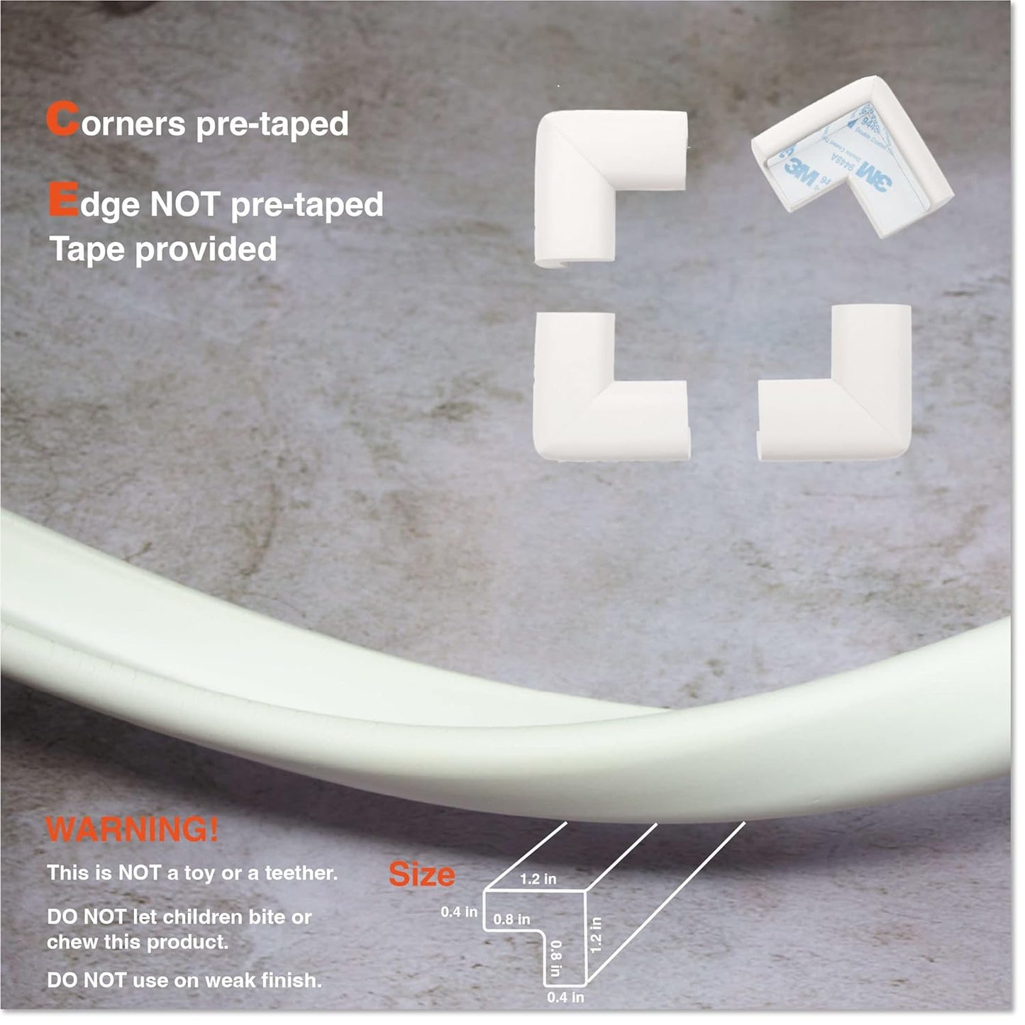 Roving Cove HeftyFit Edge Corner Protector Baby Proofing (Large 18ft Edge 8 Corners), Heavy-Duty, Soft NBR Rubber Foam, Furniture Fireplace Safety Bumper Guard, 3M Adhesive, Oyster White (Off White)