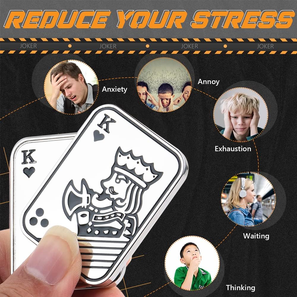 Magnetic Metal Fidget Toys - Metal Poker Push Card Fidget Slider Stress Relief Toy, Men’s EDC Toy Fidget Toy Haptic Coin, Office Desk Toys Gifts for Boyfriend and Father (King K)