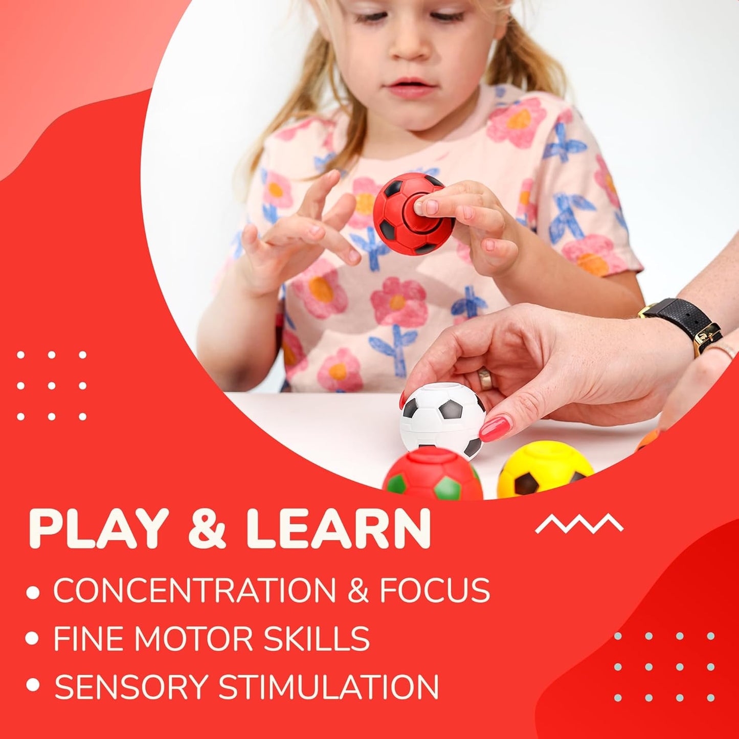 Fidget Spinners - 2 Inch Fidget Spinner Balls 12 Pcs Fidget Spinner Pack - Red Soccer Fidget Spinners for Kids Ball Spinner Fidget Toy - Hand Spinner for Kids Toy Gifts for Kids Easter Basket Stuffers