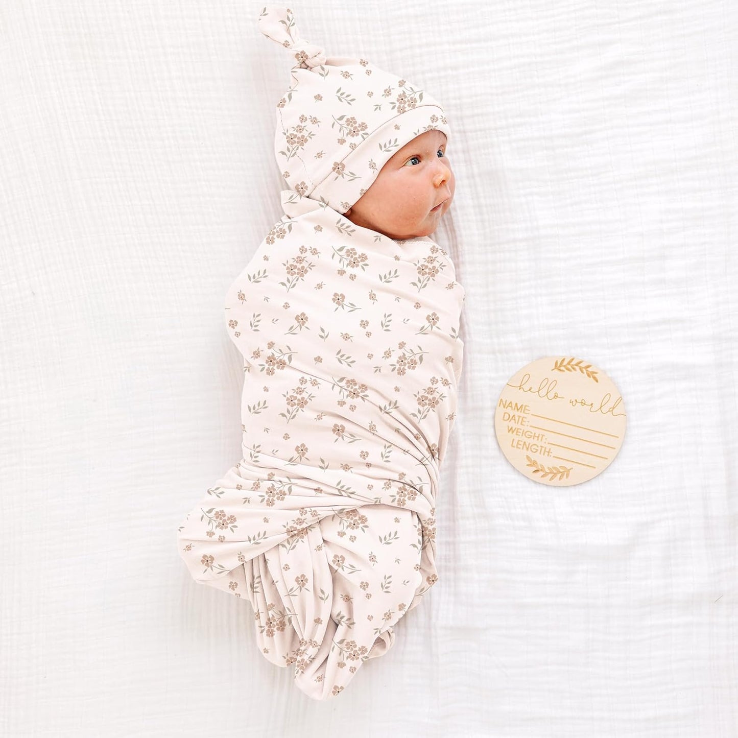 Konssy Baby Girl Newborn Receiving Blanket with Matching Headband and Beanie Set Baby Swaddle Nursery Swaddle Wrap