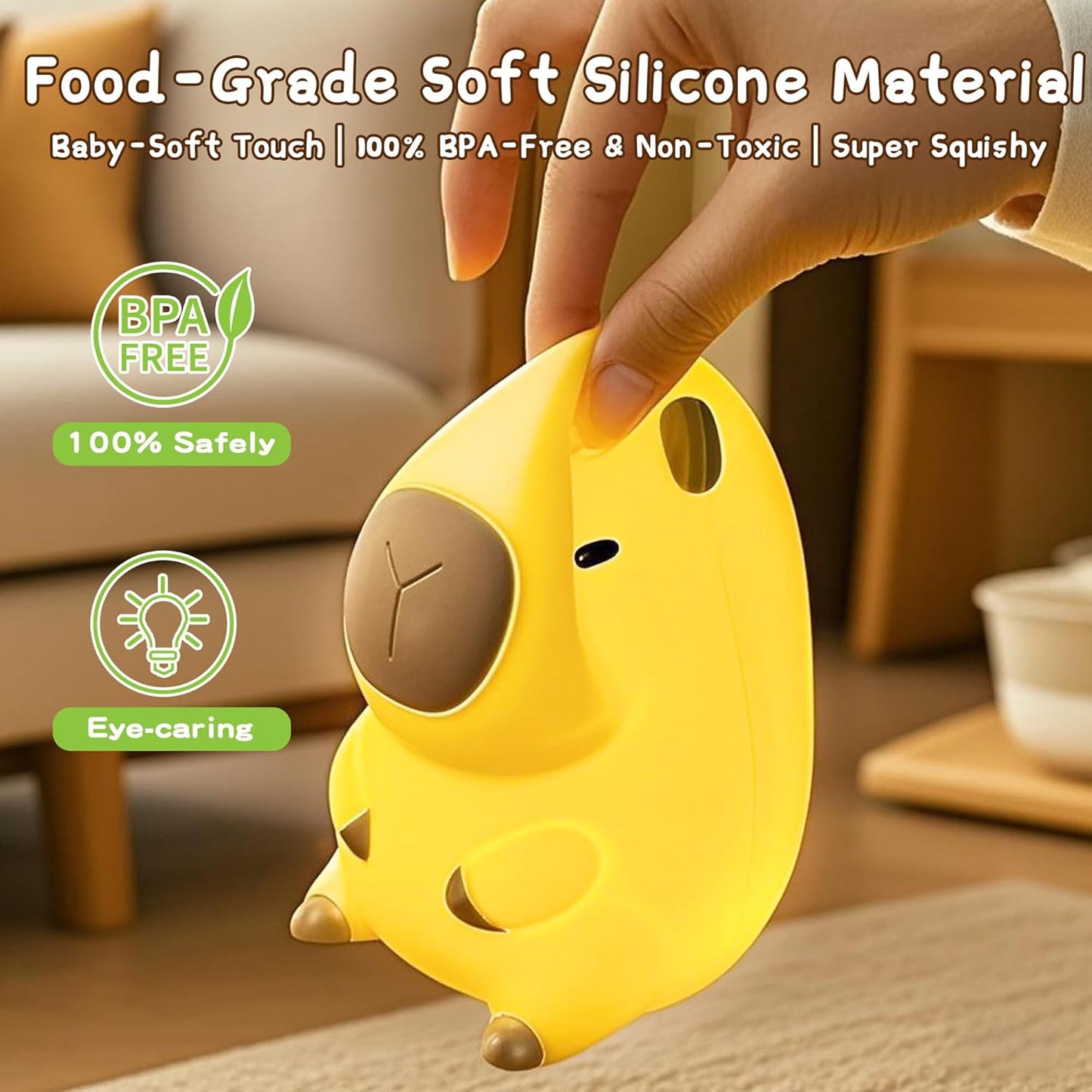 Cute Capybara Night Light, LED Squishy Novelty Animal Night Lamp,2 Levels Dimmable/Timer Nursery Nightlight for Kids, Rechargeable Touch Bedside Lamp, Bedroom/Dorm Decor, Baby Boys Girls Gifts