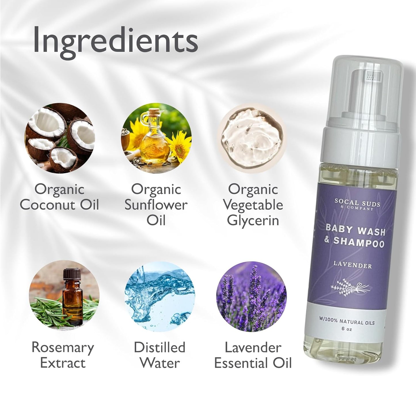 SoCal Suds & Company 2-in-1 Organic Foaming Shampoo & Body Wash - Gentle Botanical Baby Wash for Sensitive Skin Bath - Nourishing Soothing Castile Soap - Lavender, 6 oz (Pack of 1)