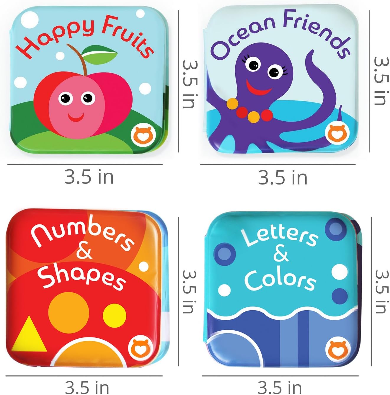 Floating Baby Bath Books Set of 4 - Bath Books for Babies, Infants - Waterproof, Mold-Free Bath Toys for Learning & Early Education (Fruit, Ocean, ABC, Numbers Books)