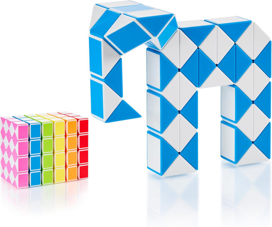 CUBIDI® Magic Snake Cube | Fidget Snake Toy for Kids | Travel Toys for Kids Ages 4-8 | Great Gift for Boys and Girls Birthday, Christmas, Stocking Stuffers - 48 Blocks | 0.9 inch x 0.7 inch | Blue