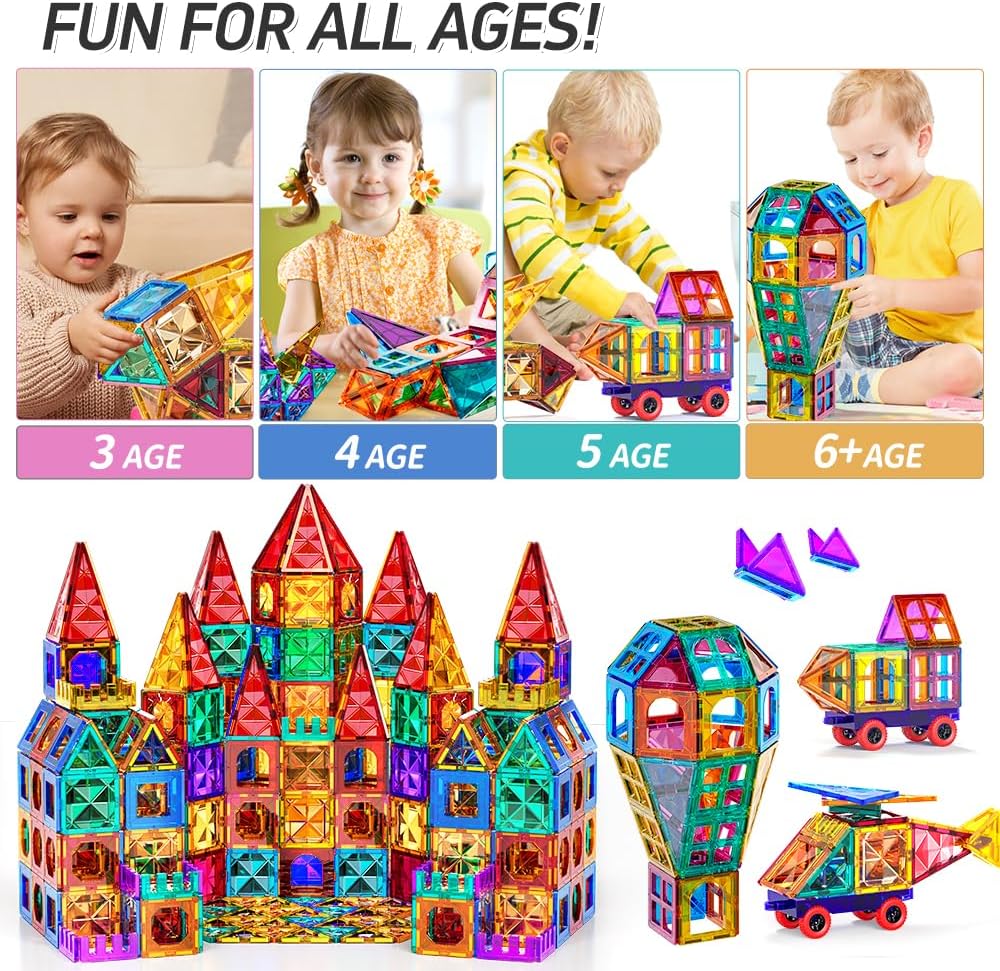 TEMI Magnetic Tiles,Building Blocks, Magnets Building Set, Learning and Education Toys Christmas Toy Gift for Ages 3 4 5 6 7 8+ Year Old Toddler Kids Boys and Girls (Magnetic Tiles-150pcs)