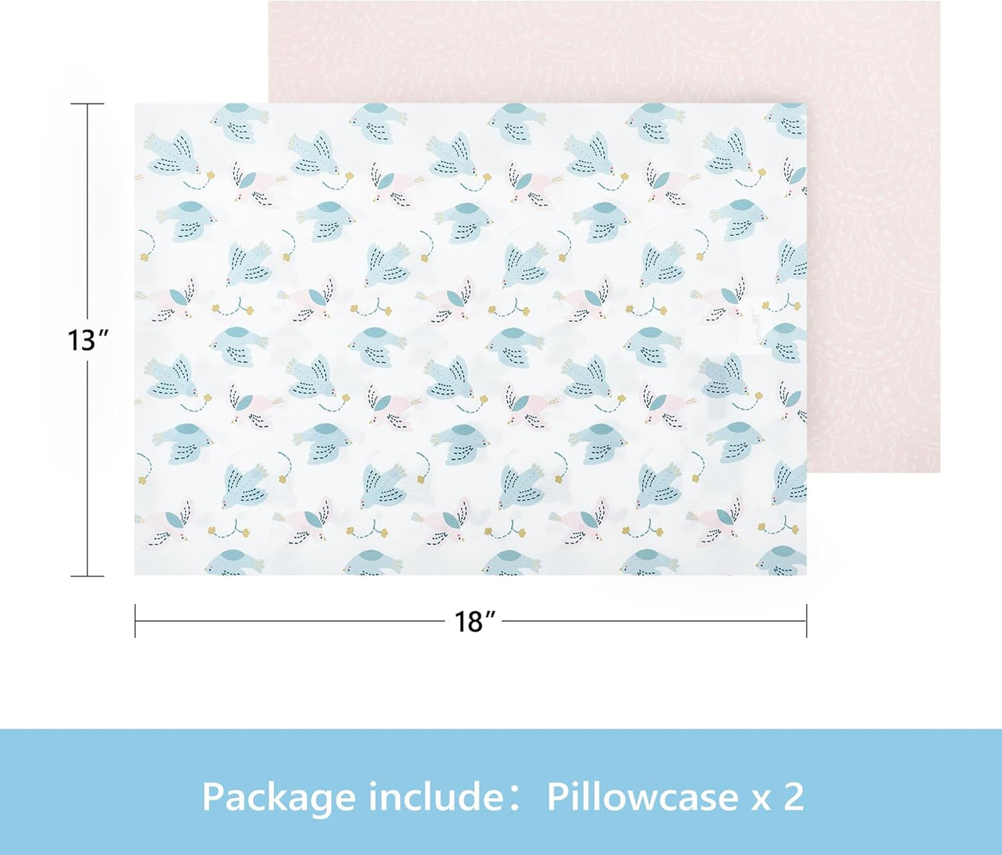 TILLYOU Toddler Pillowcase 2 Pack with Envelope Closure,13" x 18" Silky Soft Microfiber Travel Kids Pillowcase for Boys and Girls, Lucky Pony Peace Dove&Big Pink Flower