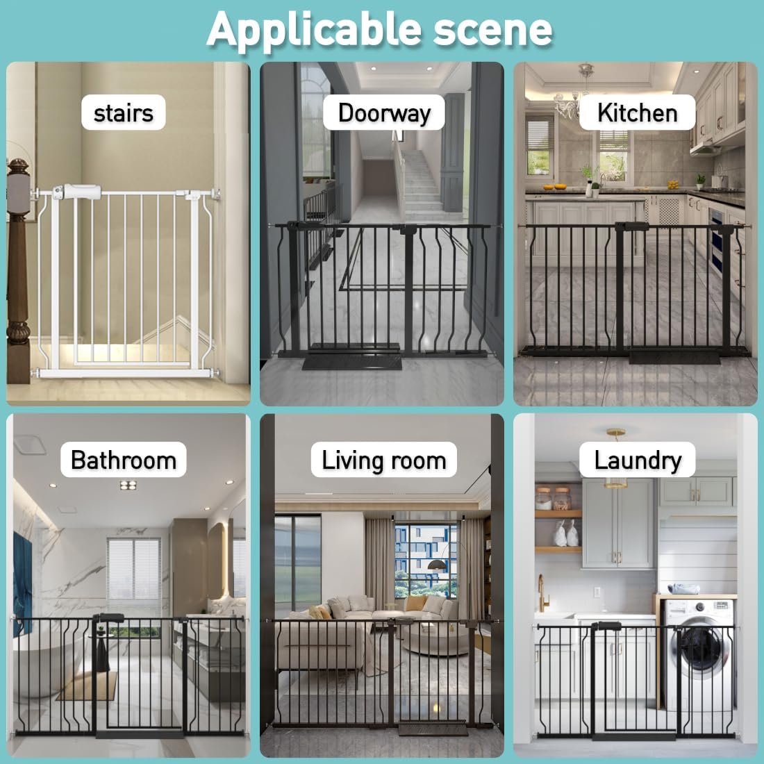 WAOWAO Baby Gate 43.31-48.00" Extra Wide Pressure Mounted Walk Through Swing Auto Close Safety White Metal Toddler Kids Child Dog Pet Puppy for Stairs,Doorways,Kitchen