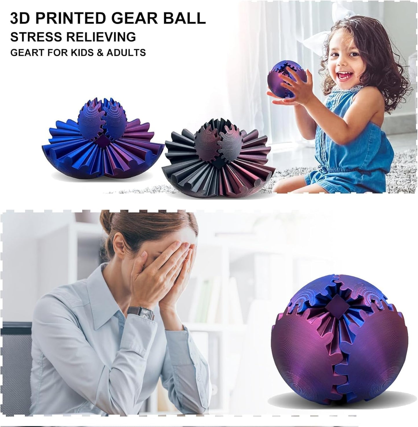 2024 New Gear Ball- 3D Printed Gear Ball Spin Ball or Cube Fidget Toy Desk Toy - Ideal for Sensory Needs and Autism Activity Gear Ball for Adults & Kids (Purple)