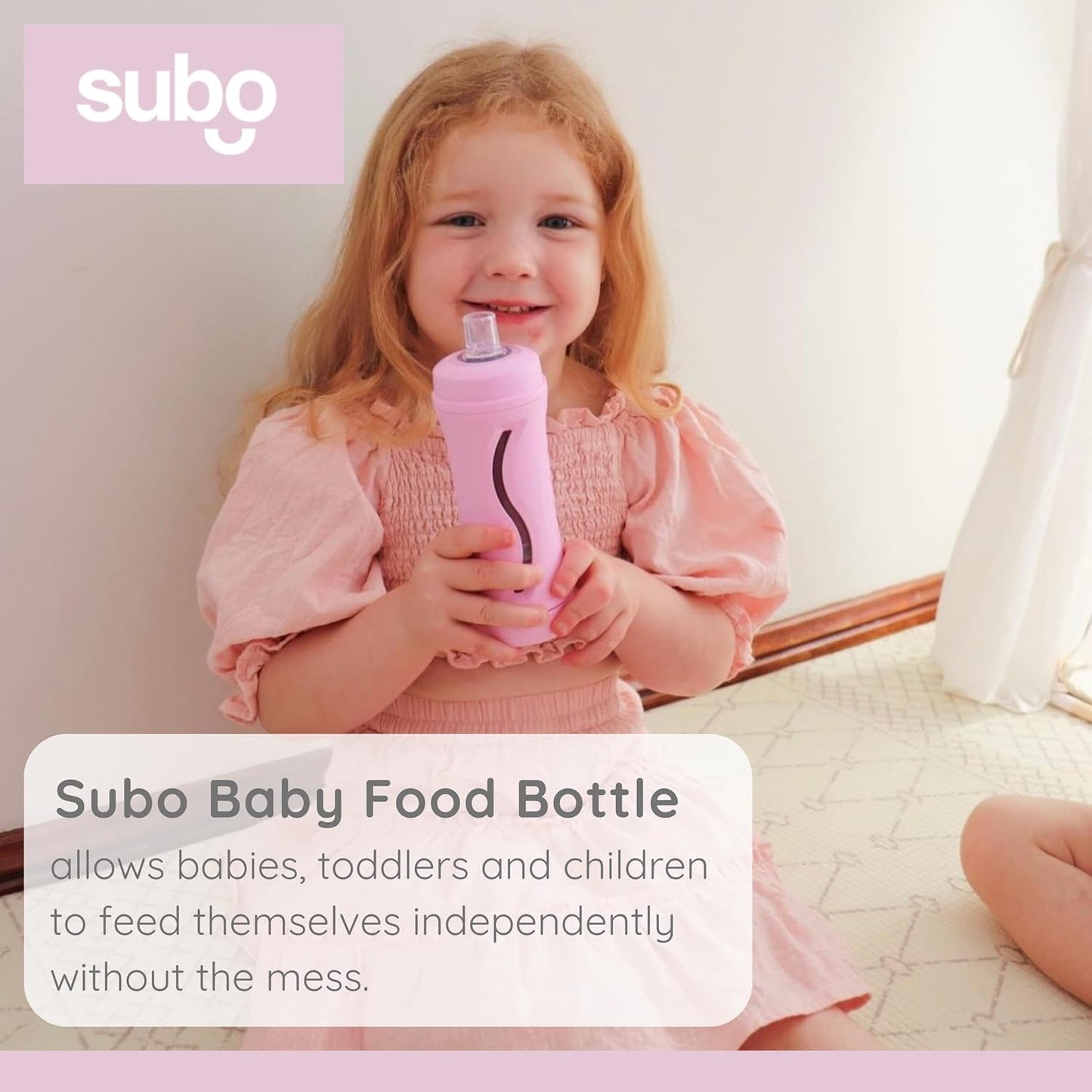 Subo Baby Food Bottle | No Mess Baby Toddler Self Feeder | Squeeze Free Design for Purees, Smoothies, Yogurt, Oatmeal, or Thickened Liquids | Reusable Silicone Washable Cup (Pink)
