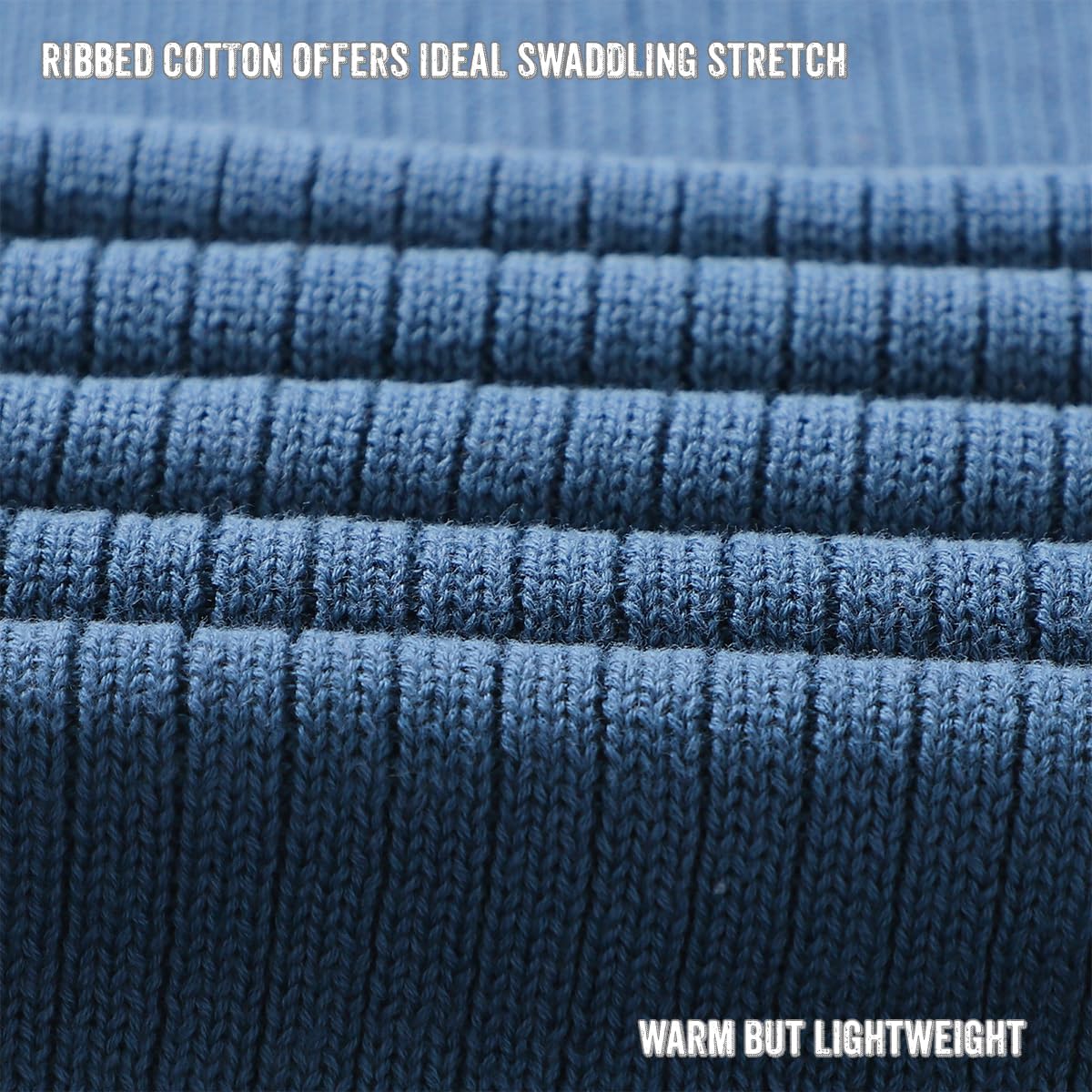 Organic Ribbed Swaddle Blanket for Boys & Girls - 100% Luxury Organic Soft Cotton Knit Warm Cozy Cuddle Stroller Crib Blanket for Newborns, Infants, & Toddlers (Denim Blue)