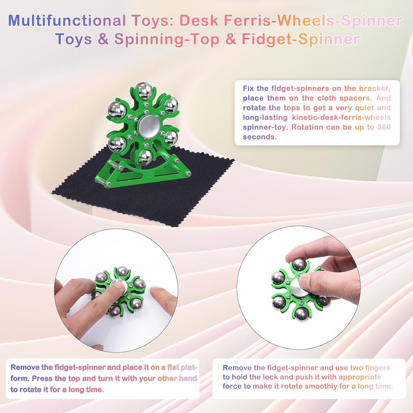 Desk-Fidget-Toys for Ferris-Wheels-Spinner: 4mins Kinetic-Metal-Spinner, Cool-Gadgets-Stuff for Kid Children Teen Adult EDC-Toy, ADHD Tools Stress Relief for Office Home School Men Woman Christmas