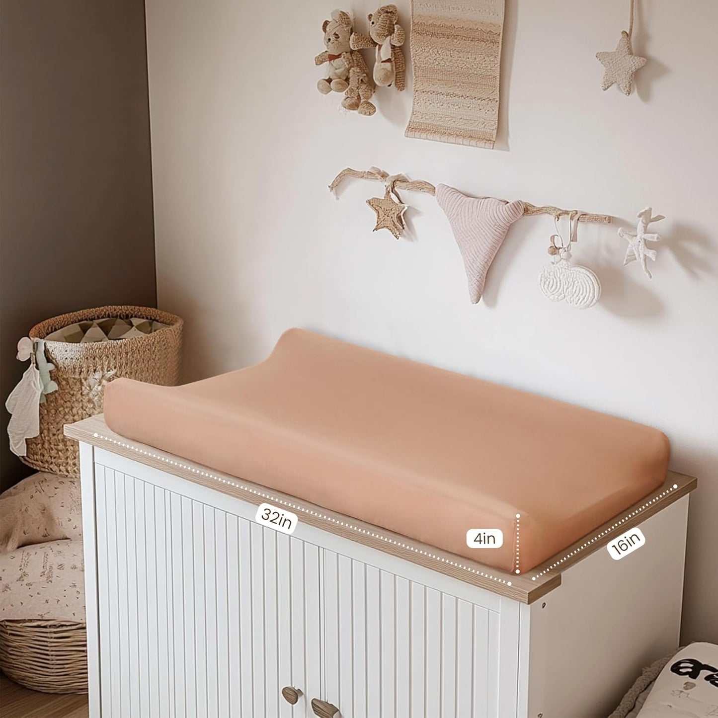 Konssy 2 Pack Stretchy Changing Pad Covers for Girl, Boy, Silky Soft Changing Table Cover, Breathable Baby Nursery Diaper Chang Pad Sheets (Toffee, Flourish)