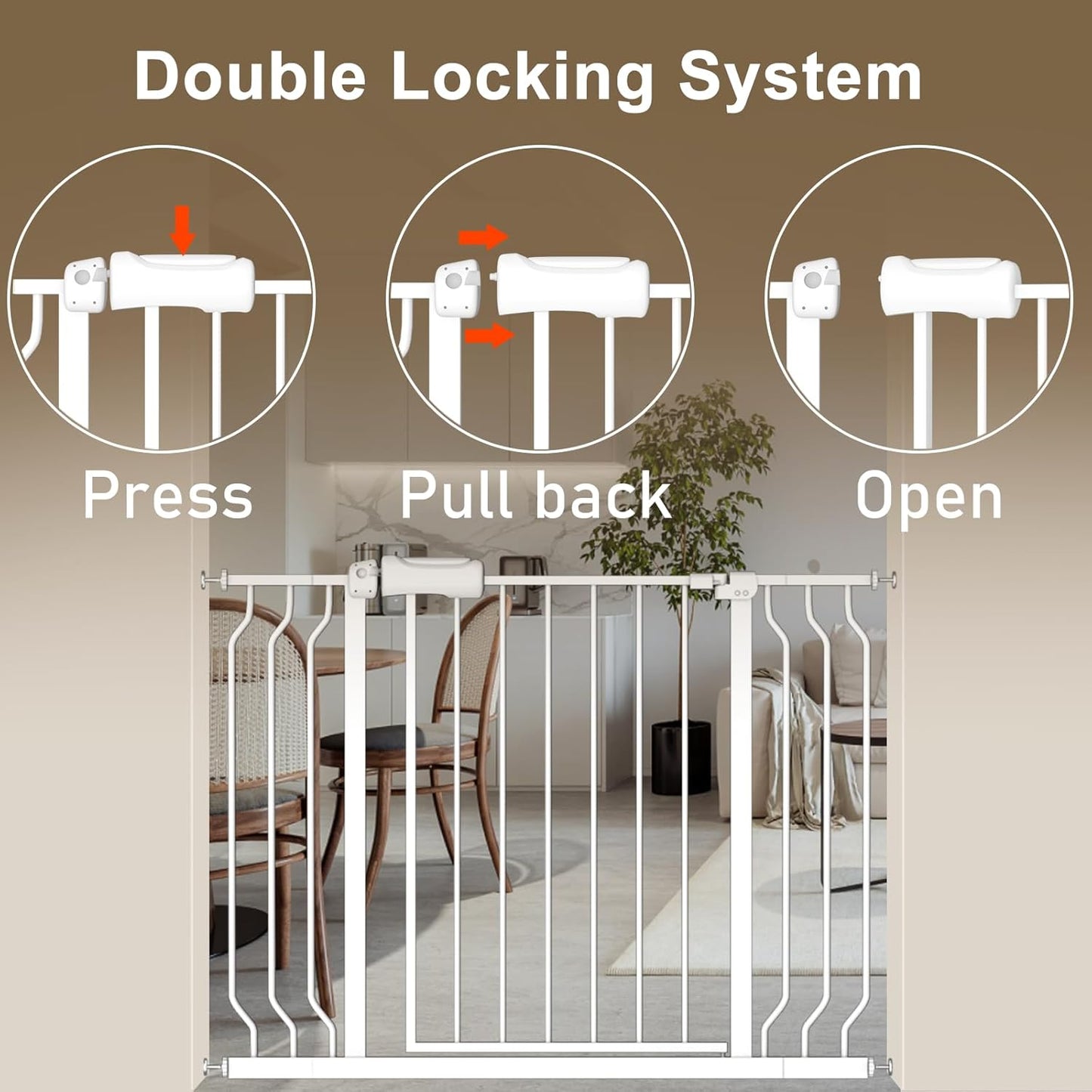 ALLAIBB Extra Wide Baby Gate Pressure Mount with Auto-Close, White Metal Safety Gate for Stairs & Doorways - Child Proof, Pet Barrier for Hallways, Kitchen, Living Room for 38.58-43.31 inch