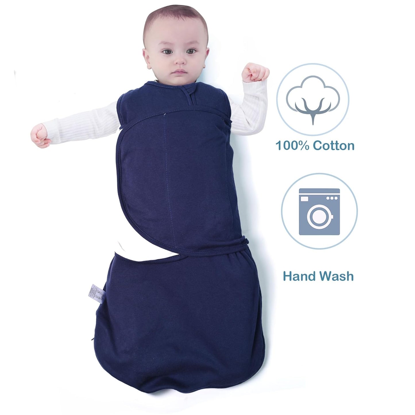 Baby Sleep sack Swaddle,Sleep Sack 3-6 Months,3-Way Adjustable Wearable Transition Swaddles Blanket Boy And Girl,100% Cotton,TOG 1.0(Navy Blue)