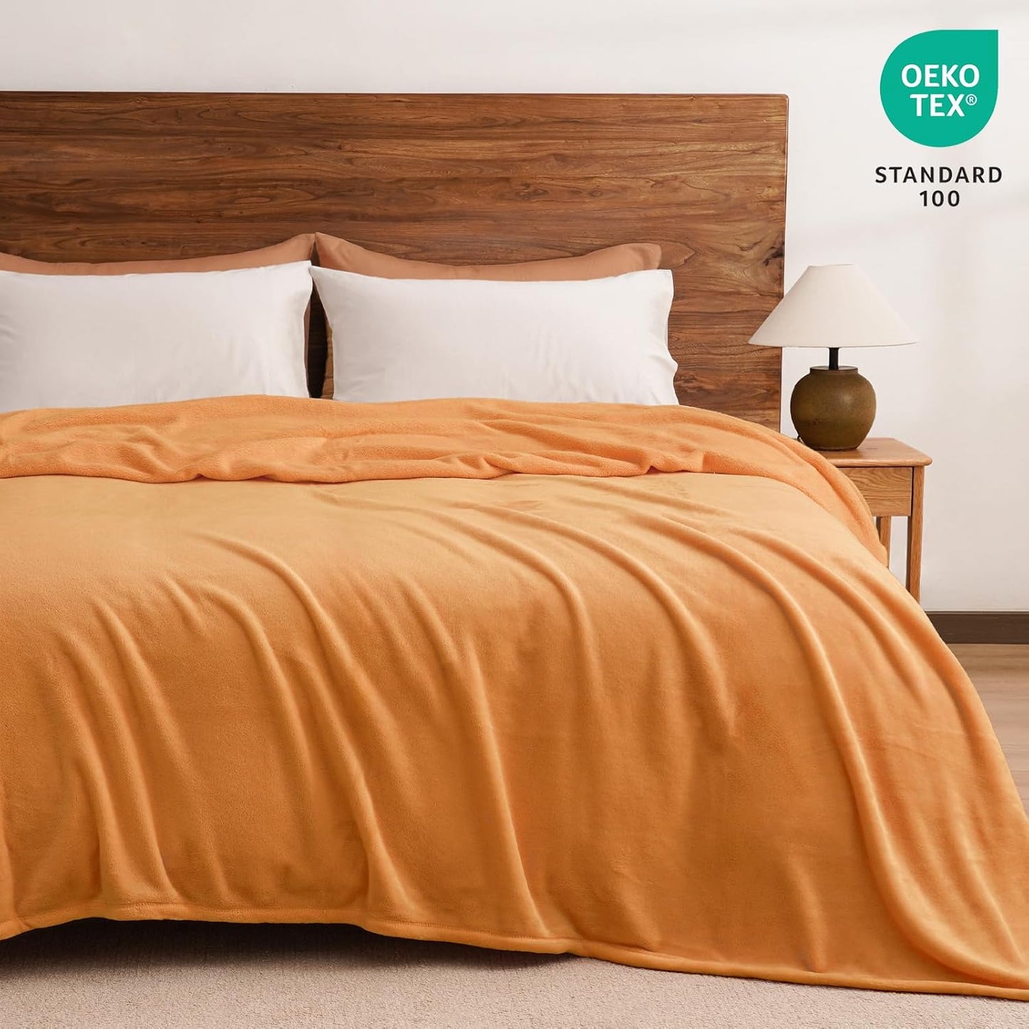 PHF Ultra Soft Fleece Blanket Queen Size, No Shed No Pilling Luxury Plush Cozy 300GSM Lightweight Blanket for Bed, Couch, Chair, Sofa Suitable for All Season, 90" x 90", Pumpkin Orange