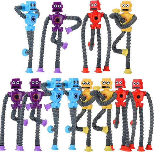 Pop Tubes Robot Fidget Toys 12 Packs Telescopic Suction Cup Stretchy Robots Toys Autism Sensory Shape Changing Toys for Toddlers Kids Party Favors Summer Toys Boys Girls (12 Packs)