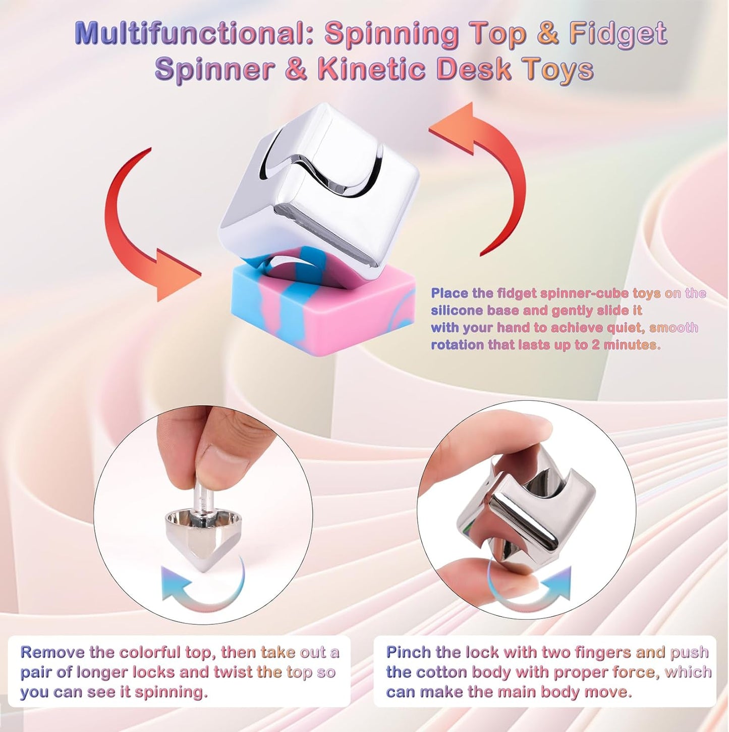 Fidget Toys Kinetic Desk Spinner Cube Toy for Adult Silver