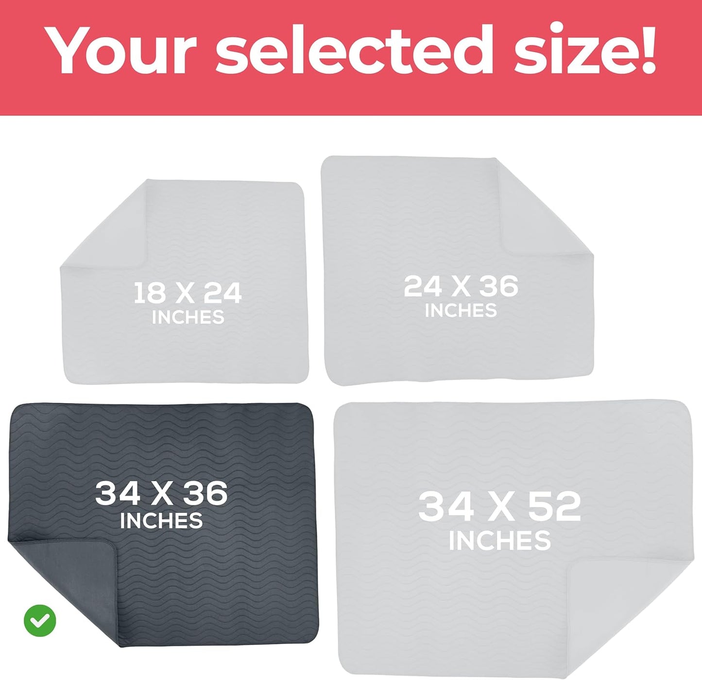 Utopia Bedding Washable Underpads 34" x 36" (Pack of 4), Waterproof Reusable Heavy Absorbency Incontinence Bed Pads for Adults, Kids, Elderly and Pets, Bedwetting Pads for Sofa and Couch (Grey)